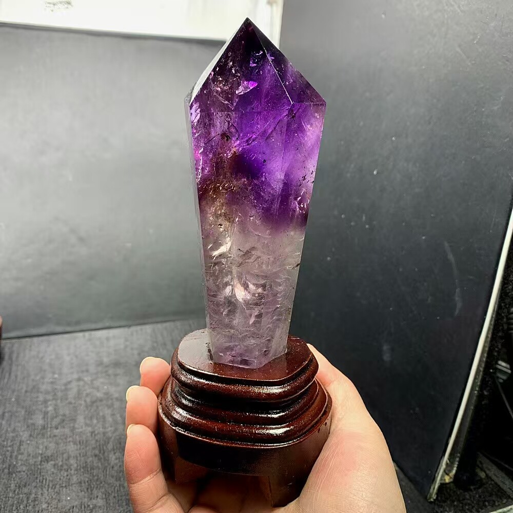 A+ Natural Amethyst Quartz Obelisk Crystal Tower Point Wand with Stand