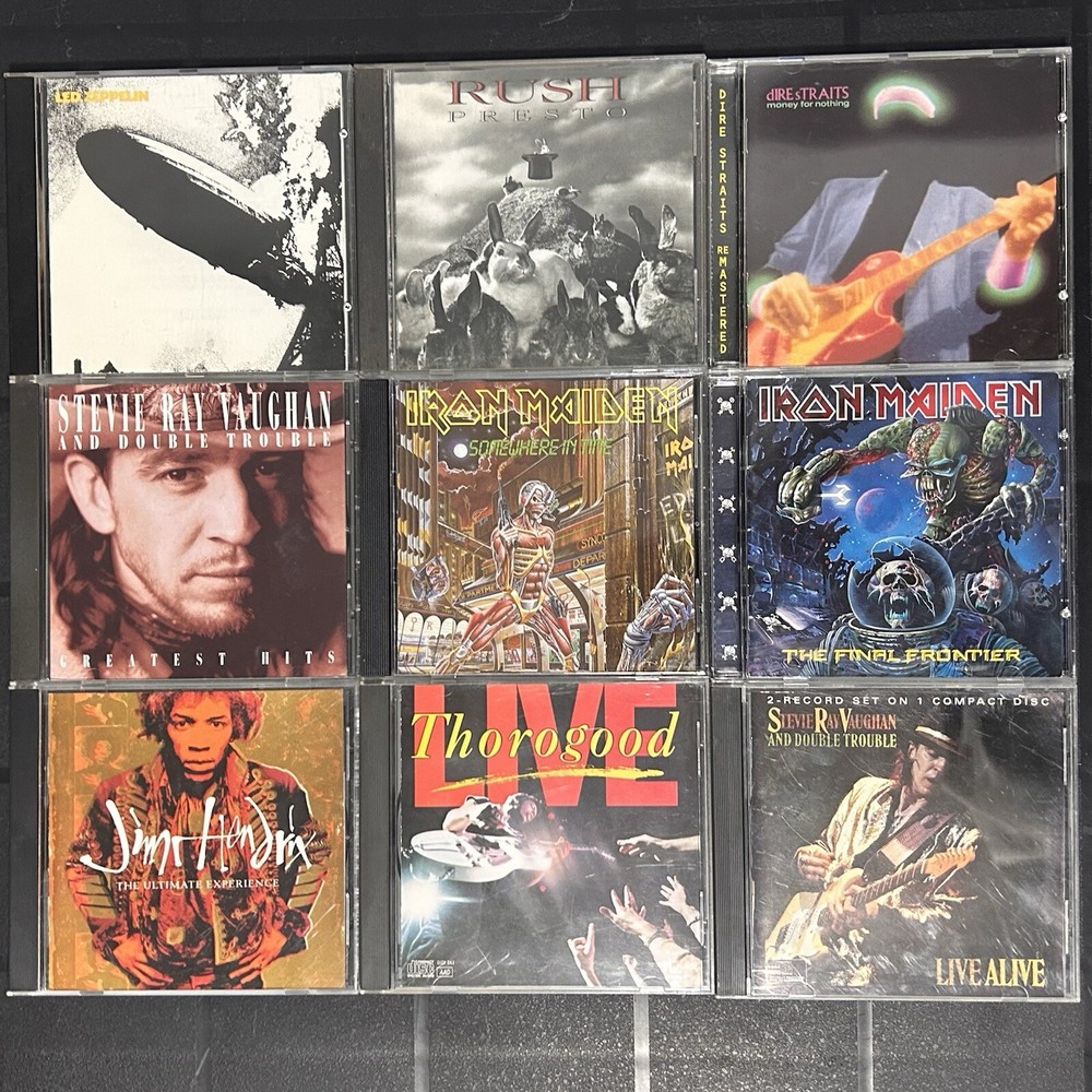 Lot of 9 Heavy Metal Rock CDs Featuring Iron Maiden Led Zeppelin Rush Jimi Hendrix