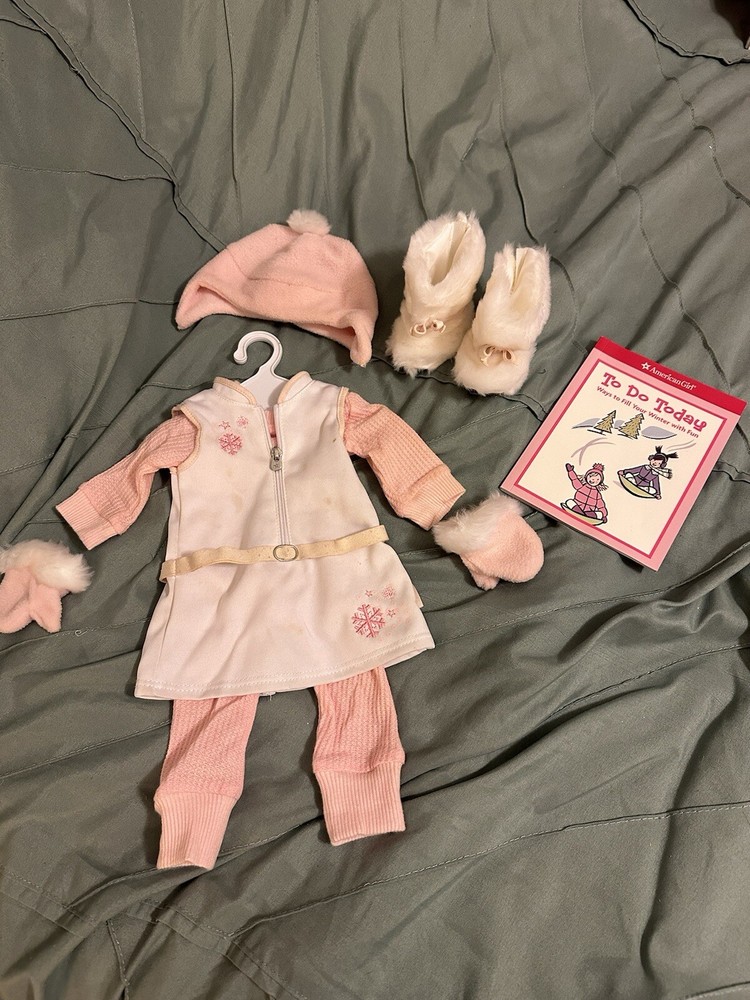 American Girl Snowy Chic Winter Outfit with Phone Accessory and Berry Beach Boots