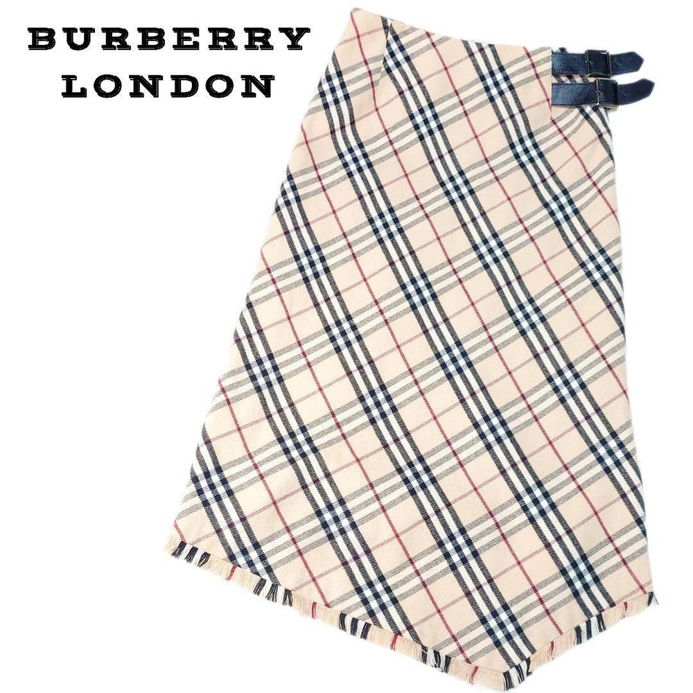 Burberry London Nova Check Fringe Skirt Asymmetric Beige Cotton Belted