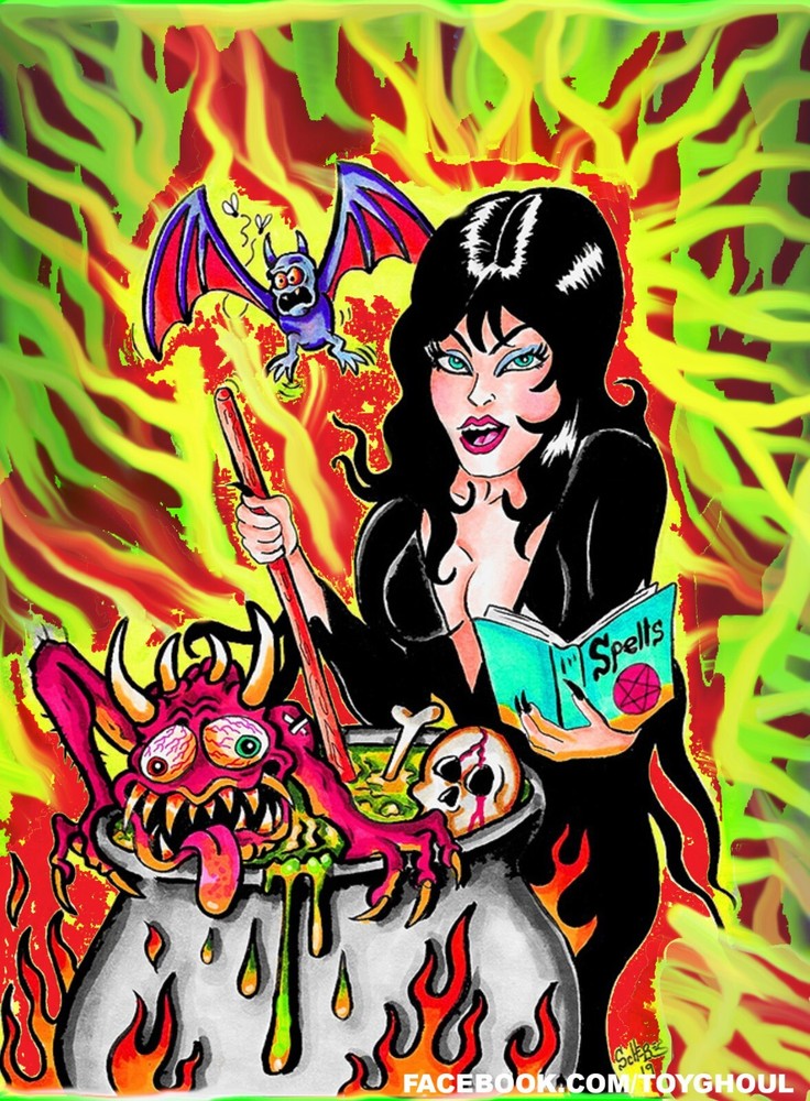 MONSTER ART PRINT ELVIRA MISTRESS OF THE DARK HORROR WITCH CAULDRON SCHERES
