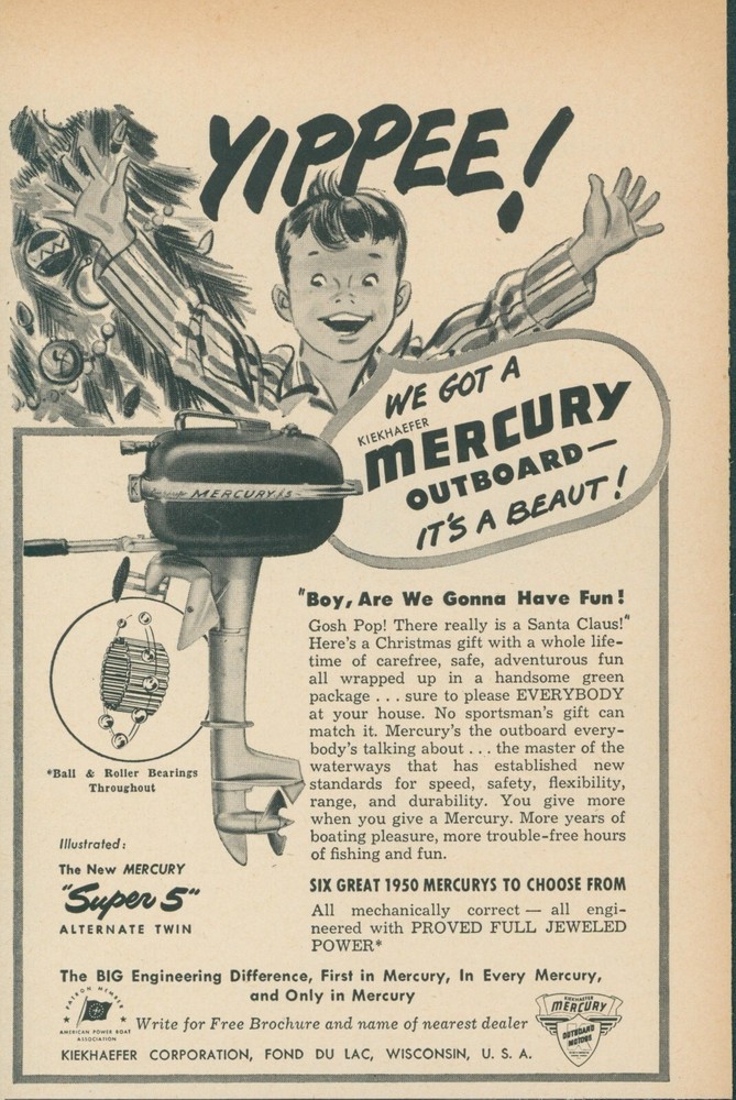 1949 Mercury Outboard Motor Christmas Tree Boy Pajamas Gift Vintage Print Ad OR3