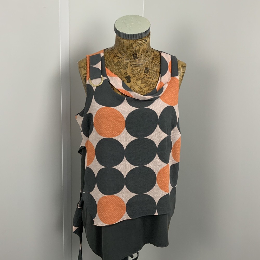 NEXT BLOUSE VEST Grey Orange 14 Chiffon Formal Asymmetrical Drape Tank Womens