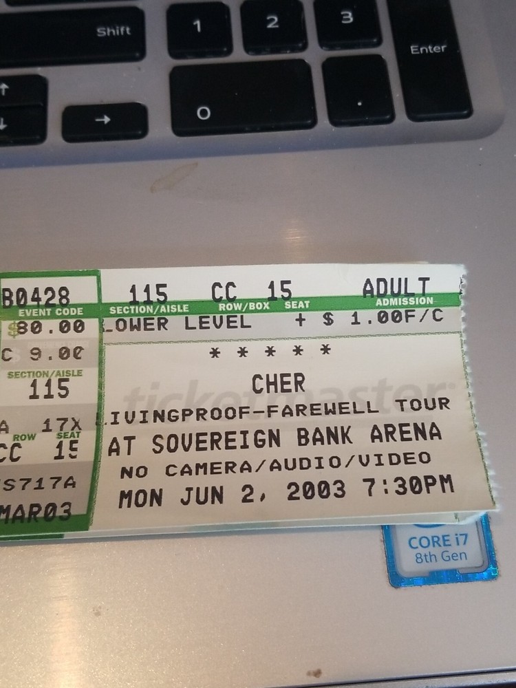 Cher livingproof farewell tour ticket stub sovereign bank arena live show 2003