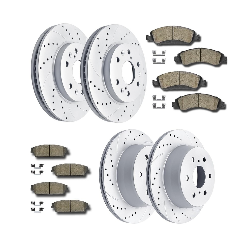 Front and Rear Drilled and Slotted Brake Rotors Ceramic Brake Pads Brake Kit ...