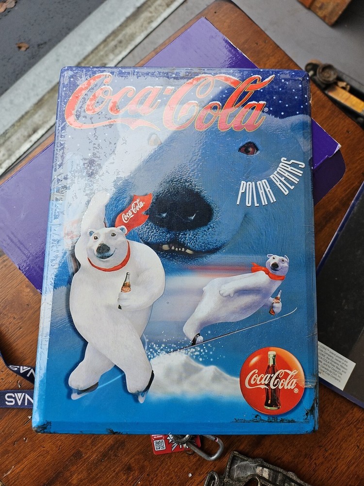 Team Metal Coca-Cola Tin Metal Sign Poster POLAR BEARS SKATING 1996