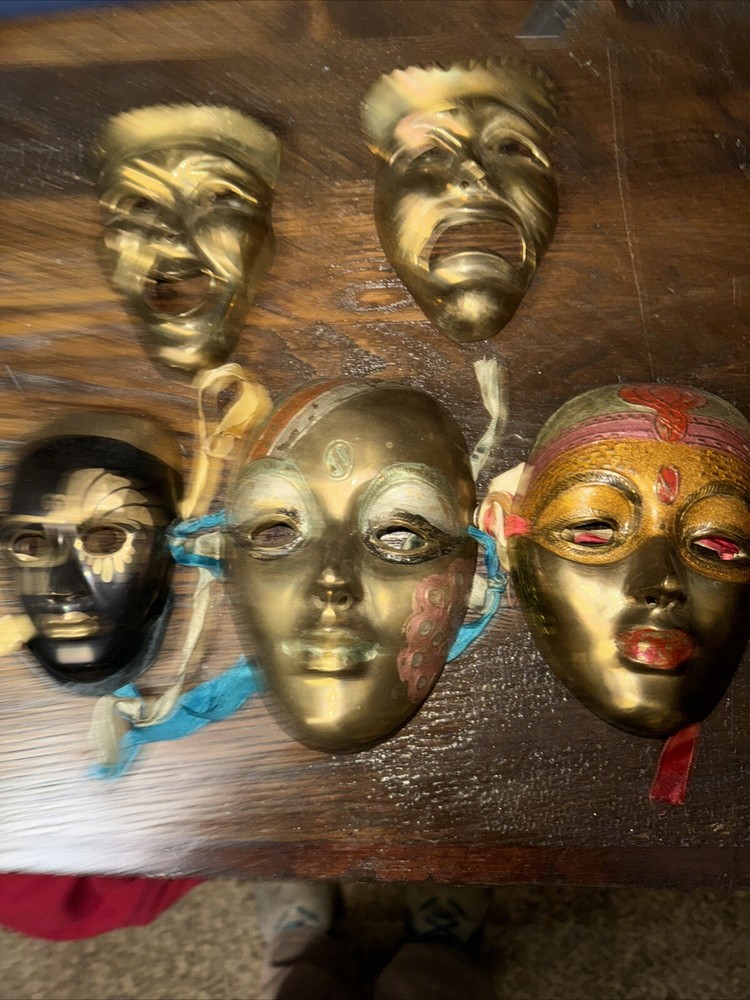 5 Vintage Solid Brass Art Face Mask Masquerade Mardi Gras Made In india