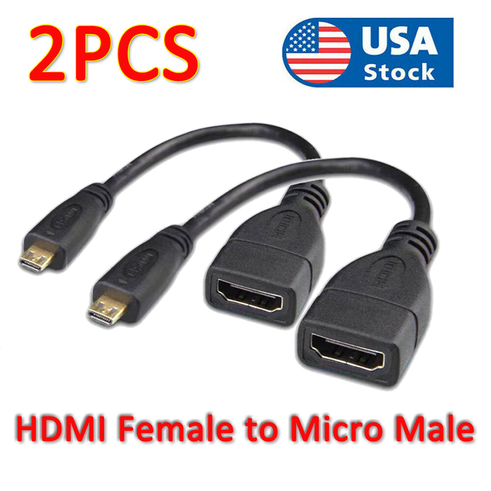 2 Pack Micro HDMI to HDMI Adapter Cable Type D Male to A Female