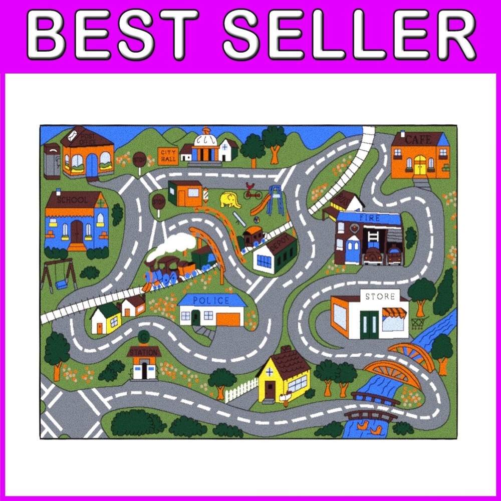 Colorful Kids Road Map Play Rug 5x6.6ft - Interactive Learning Mat for Daycare & Home