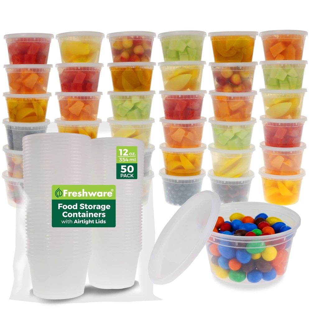 Freshware 50-Piece 12 oz Plastic Deli Food Storage Container Set