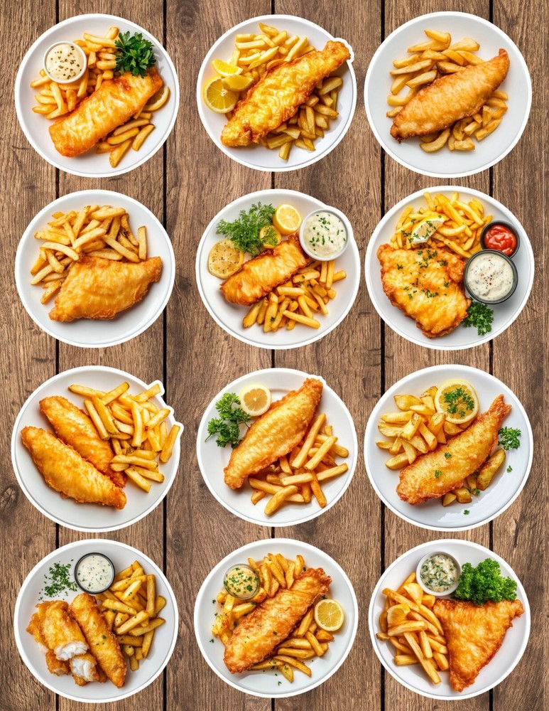 Fish and Chips Plate Die Cut Vinyl Stickers Set Scrapbooking Laptop WaterBottle