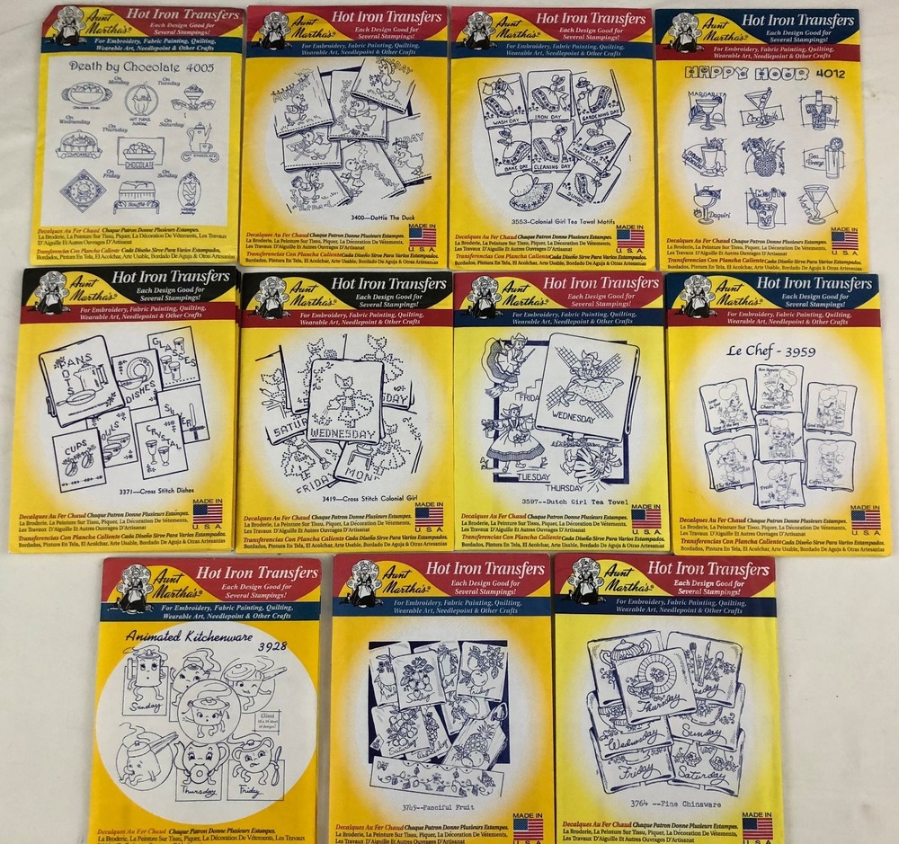Aunt Martha's Hot Iron Transfers for Embroidery Fabric Painting Quilting Needlep