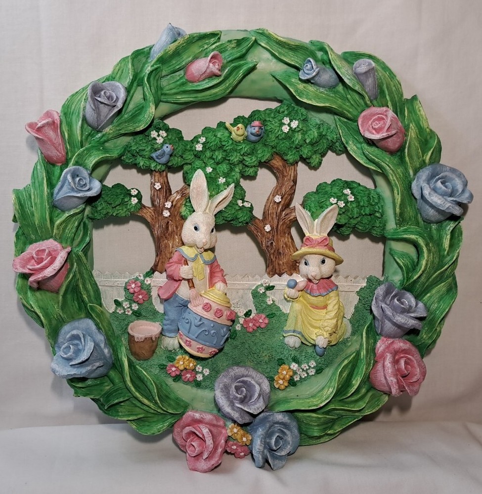 Vintage Easter Wreath Bunny Resin 12