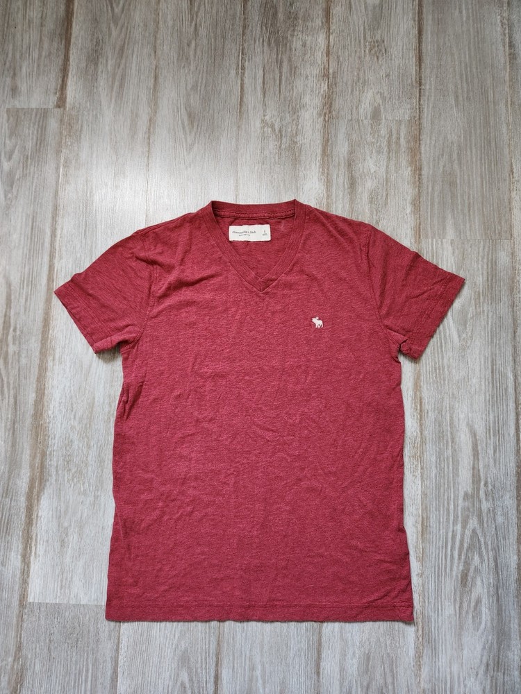Abercrombie & Fitch Soft A&F Tee Red Mens T-Shirt Moose Logo V-Neck Sz S EUC-image