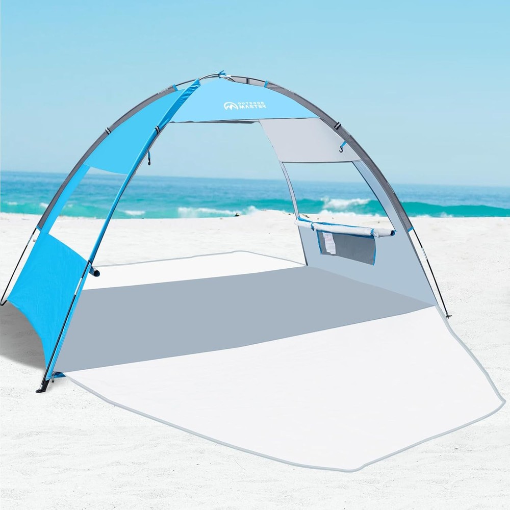 OutdoorMaster 3-Person Beach Tent with 2 Doors, Easy Setup Blue Sun Shade