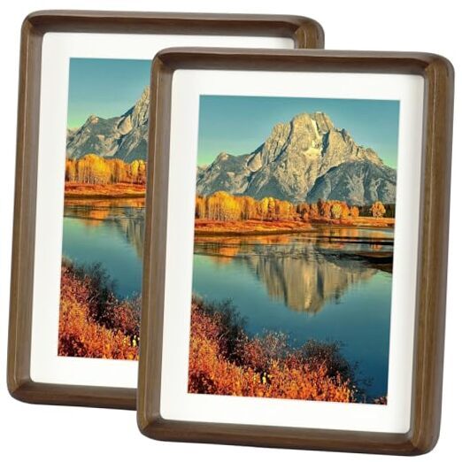 Picture Frame Set of 2, Display Picture 5x7 with Mat or Without 6x8 Walnut