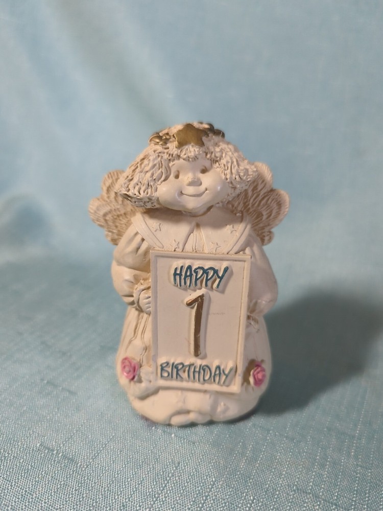Abbey Press Cream Resin Angel Figurine Vintage Happy 1st Birthday Gift-image
