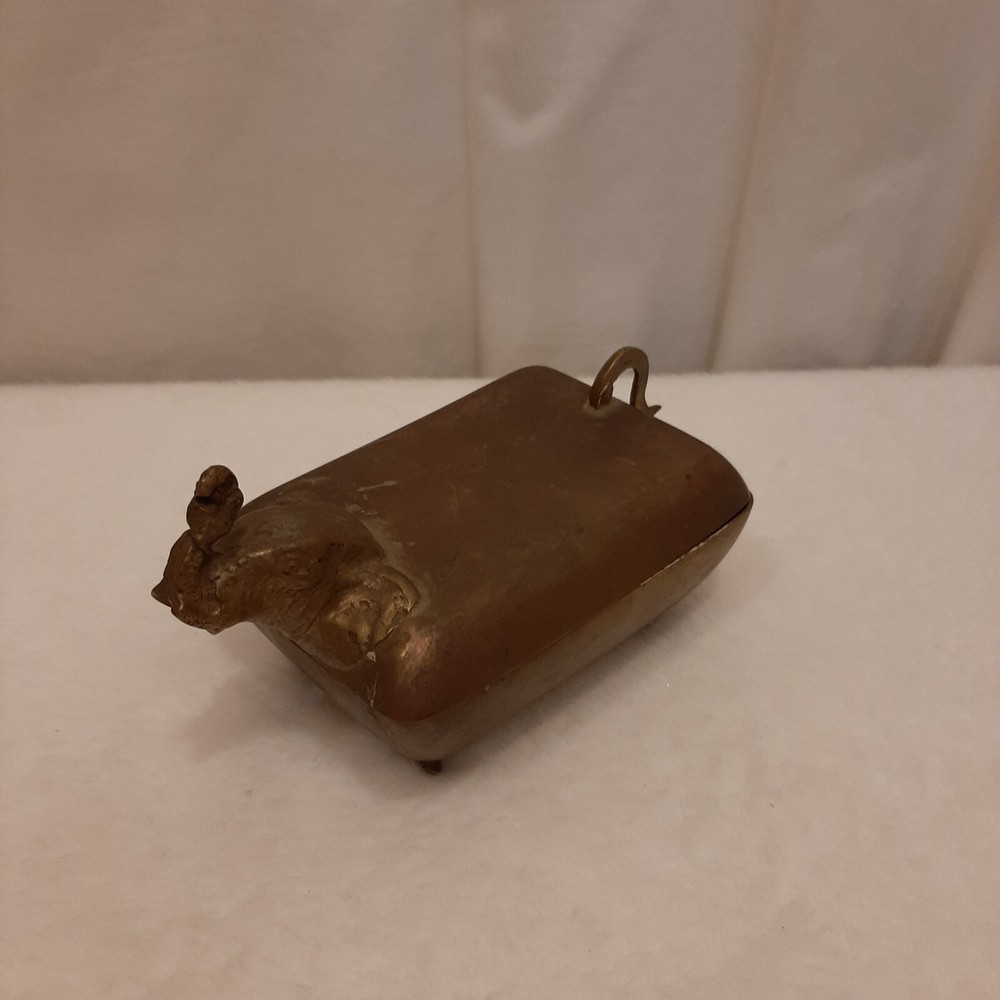 Vintage India Solid Brass Elephant Head Trinket Box Snuff Box Incense Burner Lid