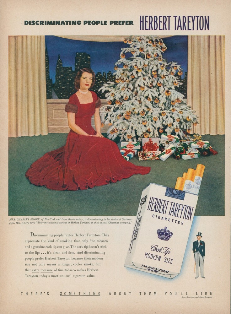 1950 Herbert Tareyton Cigarettes Christmas Tree City Skyline Vtg Print Ad L12