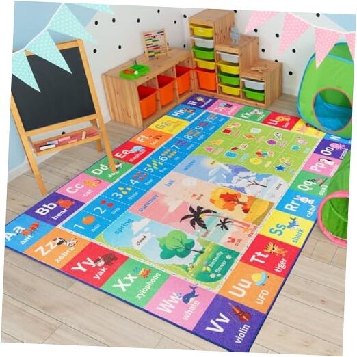 ABC Kids Playroom Rug 7x10 Washable Classroom Carpet for Toddlers-image