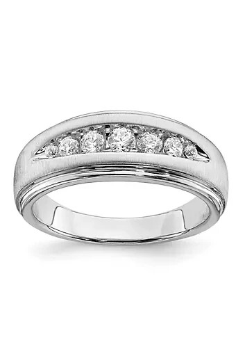 0.50Ct Round Lab Moissanite Men's Band Ring in 14K White Gold Plated Silver
