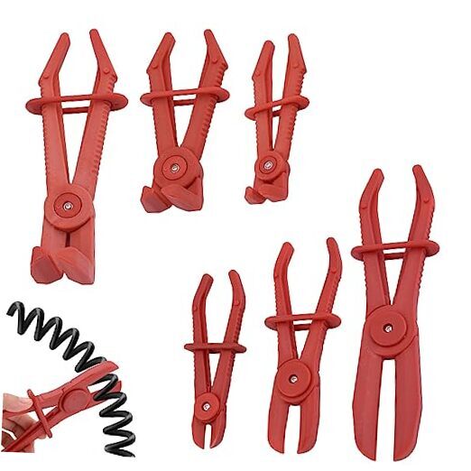 UXELY 6pcs Straight Head & 90° Angle Head Hose Pinch Clamp Pliers Set, Line Red