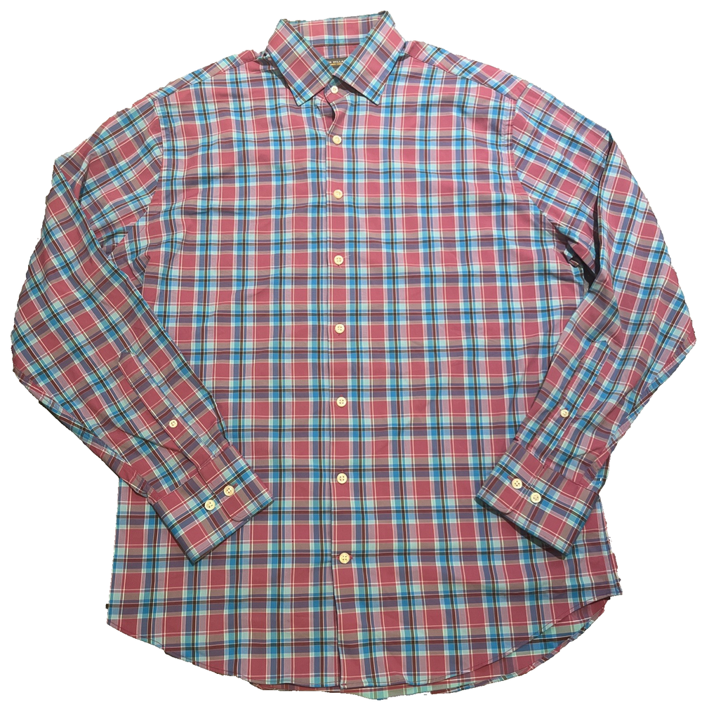 Peter Millar Shirt Mens Size L Plaid Summer Comfort Collection Golf Button Down