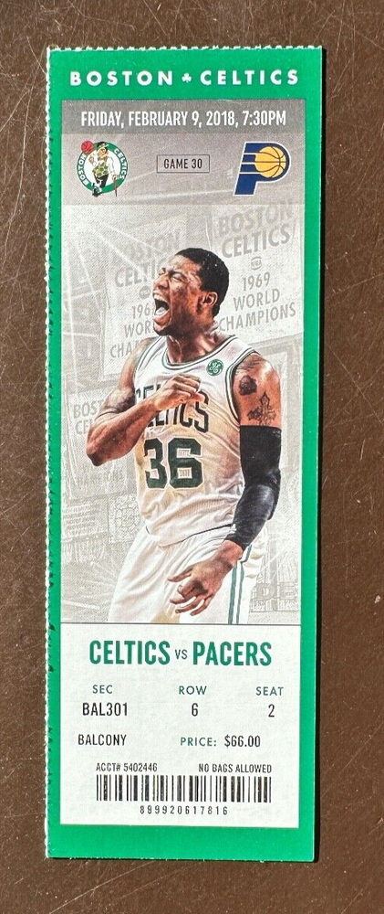 Boston Celtics 2/9/2018 NBA ticket stub vs Indiana Pacers
