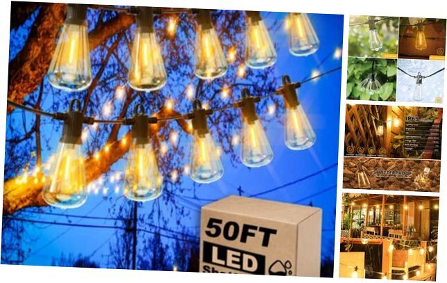 LED Outdoor String Lights, 50 FT Waterproof Patio Lights with 25+2 ST38-50FT