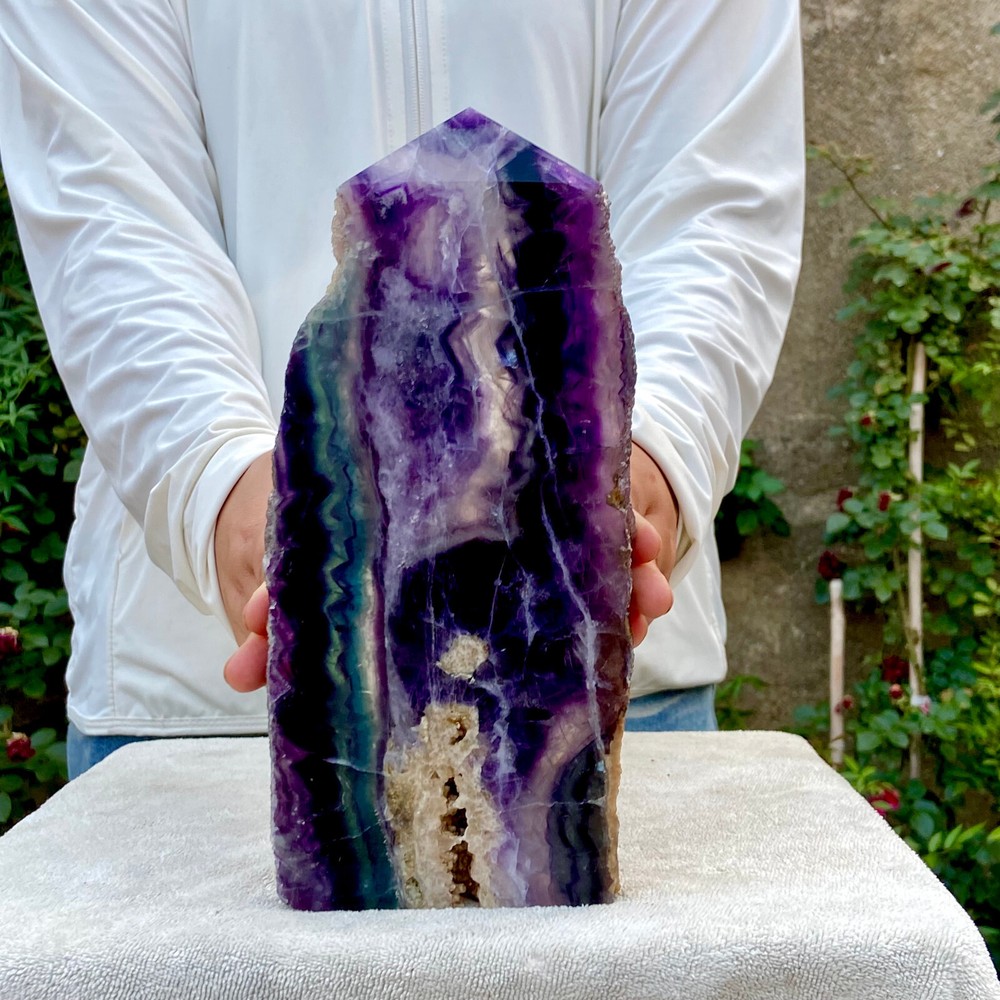 2.6LB Natural Rainbow Fluorite Obelisk Healing Crystal Wand Point