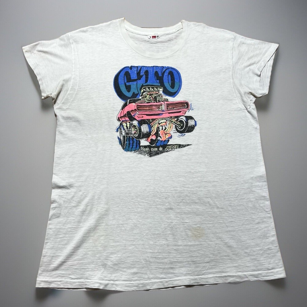 Vintage 60s Hanes - GTO Heah Cum The Judge Hot Rod Art Shirt Faded Size XL