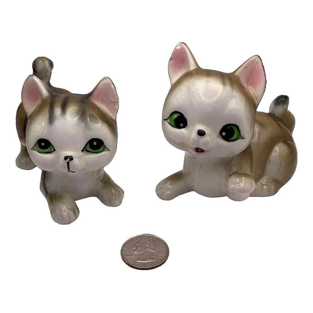 Vintage Kitten Figurines - Kitschy - Playful Tabby Cats - Big Eyes - 4