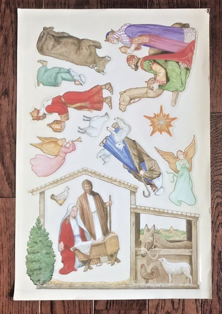 Nativity Christmas Window Clings 1994 Abbey Press Unused 12 Pieces Vintage-image