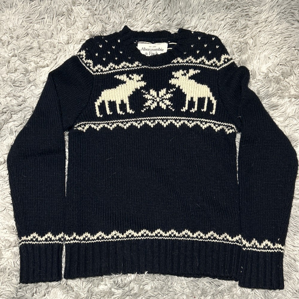 Abercrombie & Fitch MUSCLE Moose Fair Isle Pullover Sweater Wool Blend Men's S-image