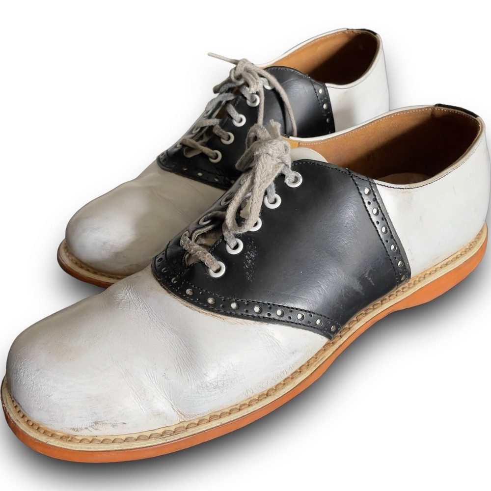 Vintage 50s Saddle Oxford Shoes Black White Leather Sports Uniform Rockabilly 8
