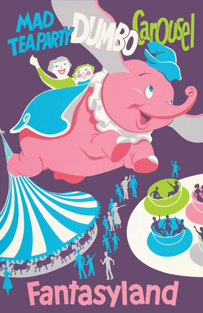 Disneyland Dumbo Carousel Poster 13x19 Satin Print - Fantasyland Art