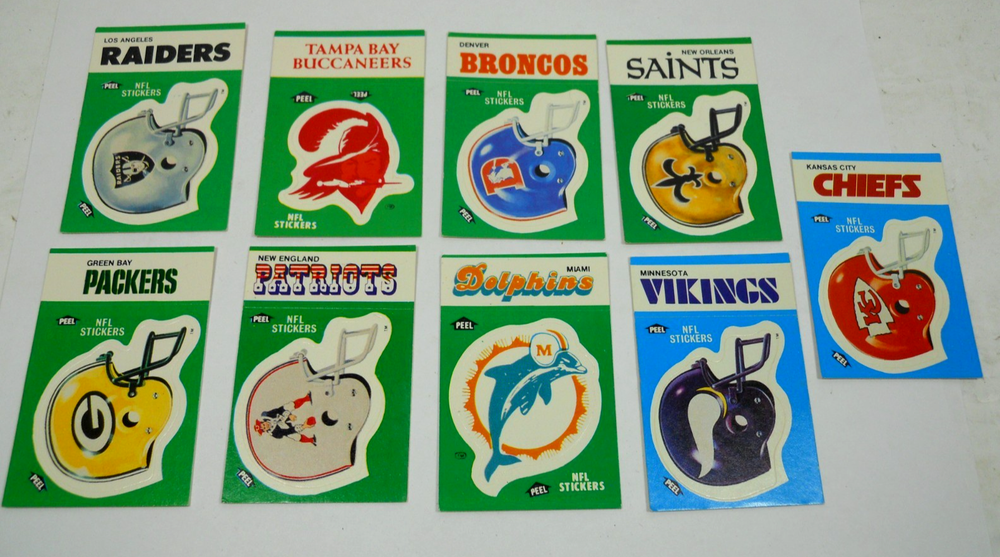 vintage 1980s lot 9 Fleer Double Bubble Gum NFL football helmet logo stickers
