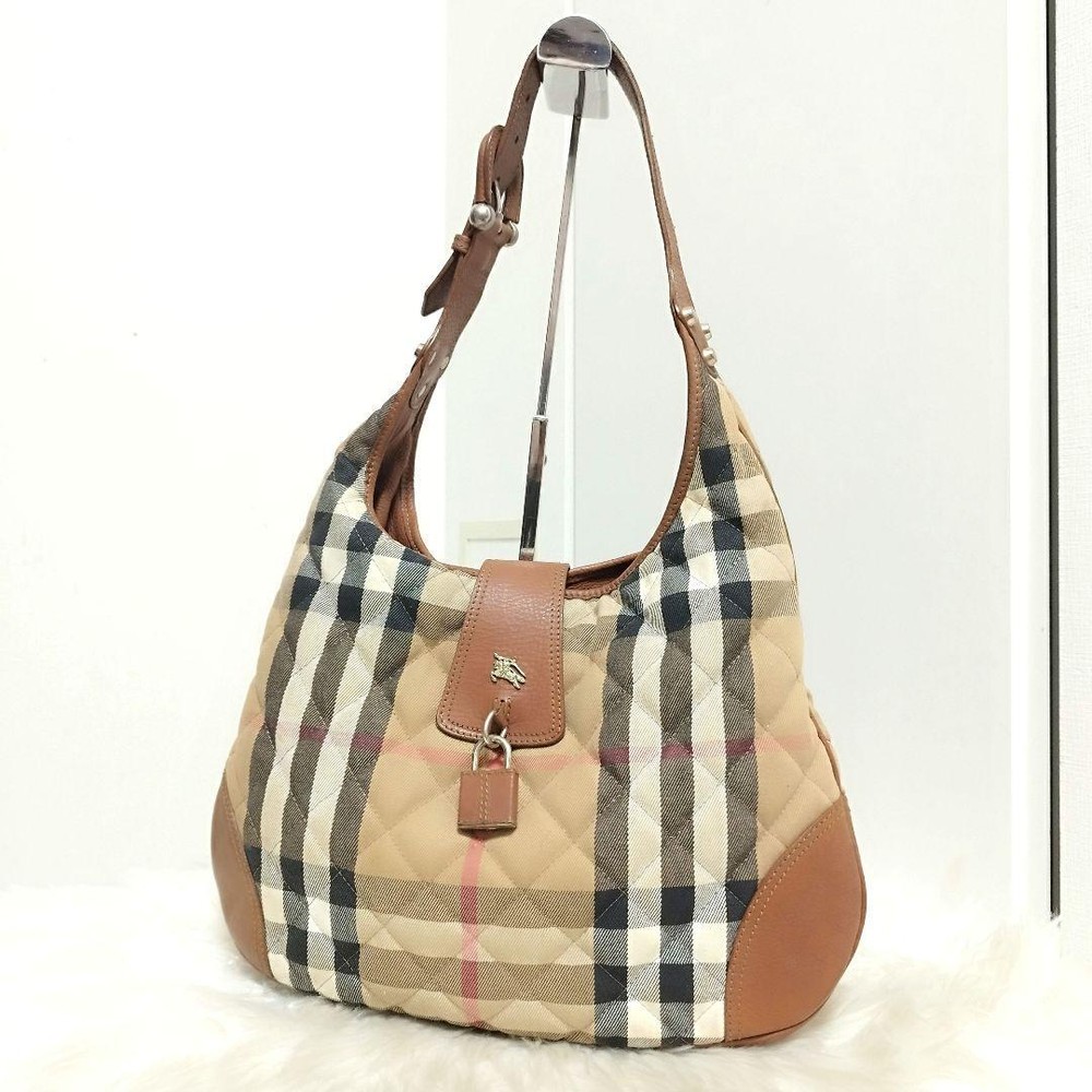 Burberry Shoulder Bag Nova Check Canvas Beige Authentic F0910524