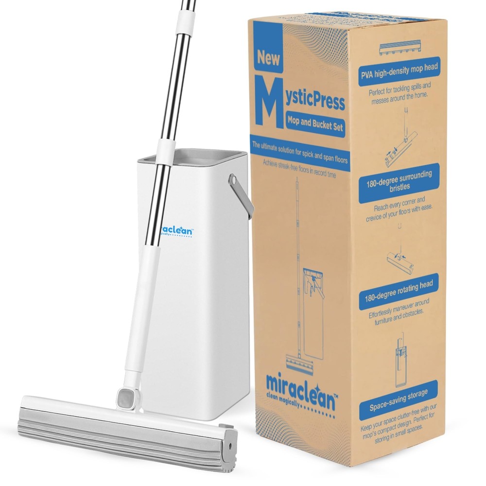 MysticPress Mop and Bucket Set - 3.6L Bucket Capacity, 56-Inch Pole - PVA Mop...
