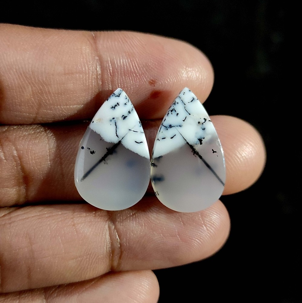 2 Pcs 21.80 Cts Natural pear Dendritic Opal Top Quality Cabochon 23x14.5x3.7 MM