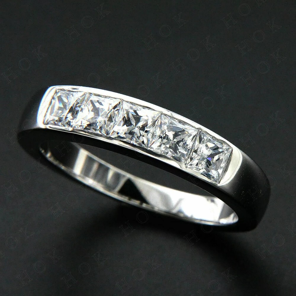 3.00CT Princess Moissanite 5-Stone Men's Wedding Band Ring 925 Sterling Silver