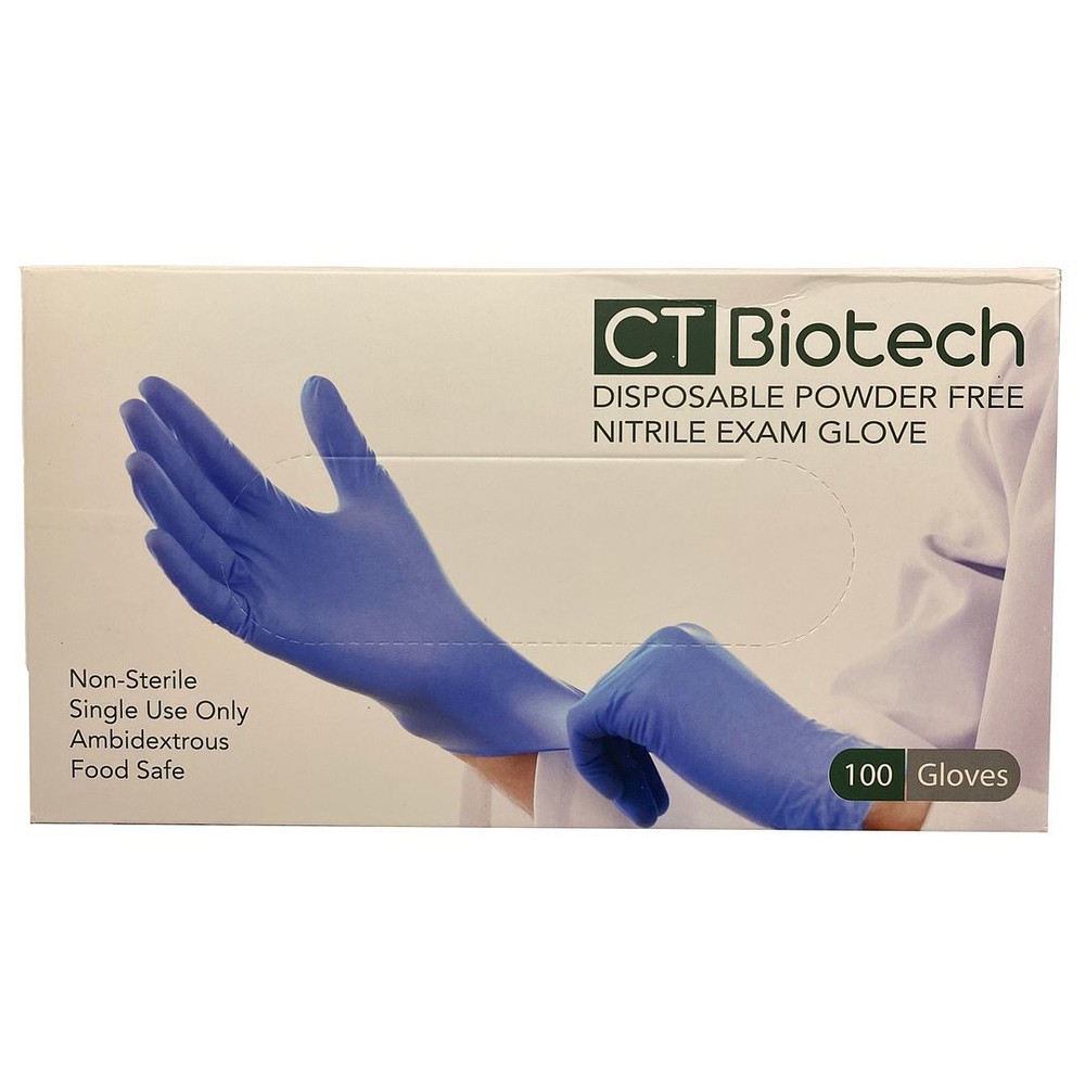 Primo CTBiotech Powder Free Nitrile Exam Gloves, Blue, Large, 100/Bx