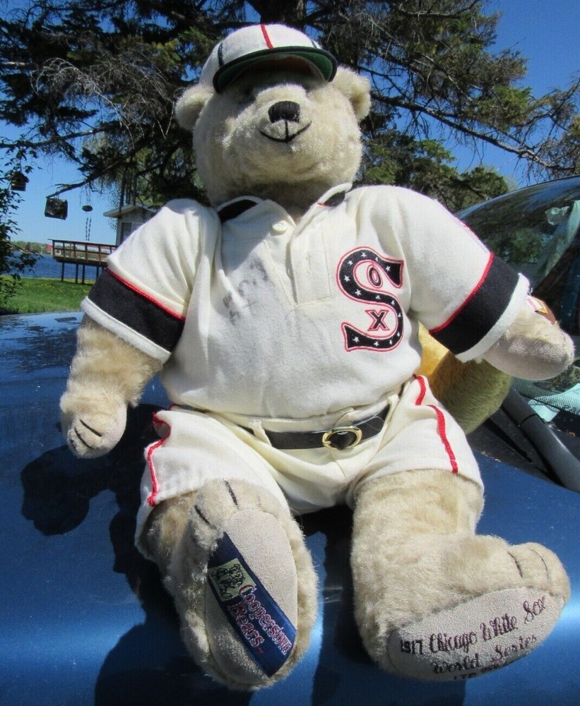 VINTAGE TEDDY BEAR COOPERSTOWN BEARS WHITE SOX SERIES AUTOGRAPH BASEBALL UNIFORM