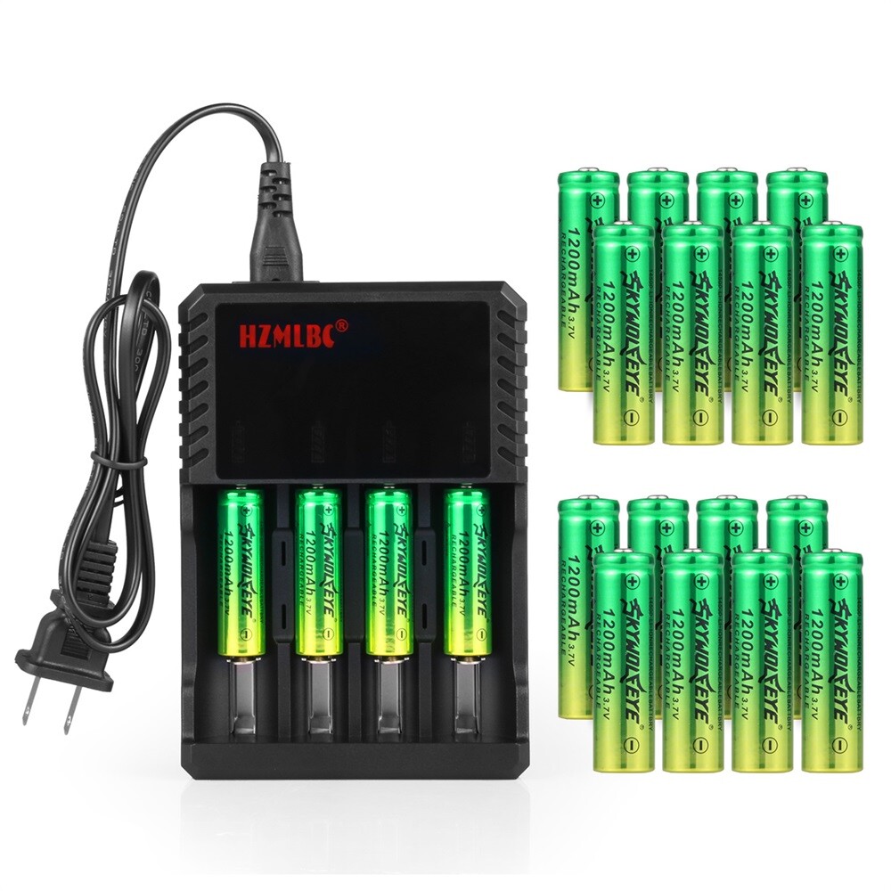 20pcs SkyWolfEye 14500 Battery 1200mAh 3.7V Rechargeable Cell + 4 Slot Charger