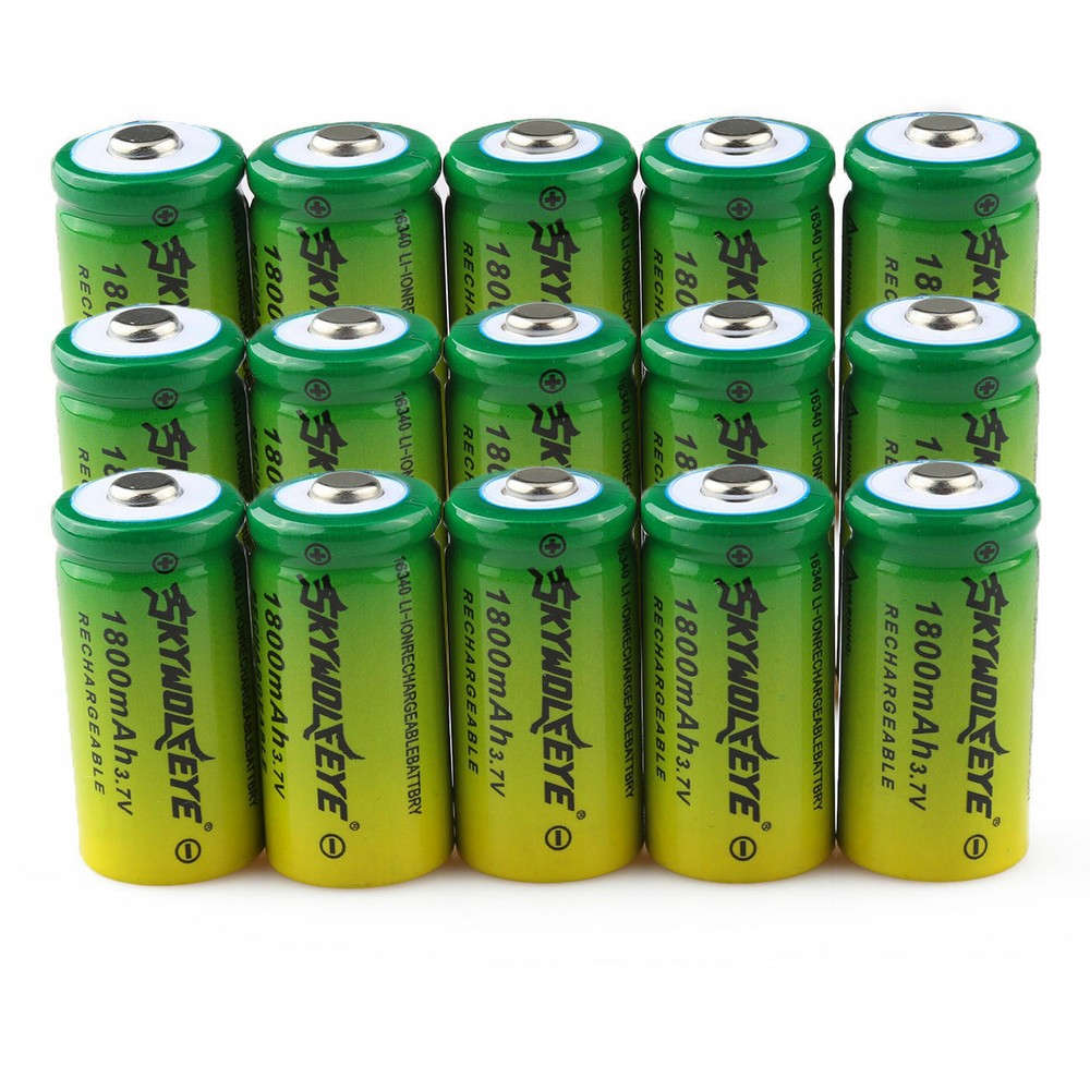 15pcs SKYWOLFEYE 16340 RCR123A 3.7V 1800mAh Rechargeable Battery