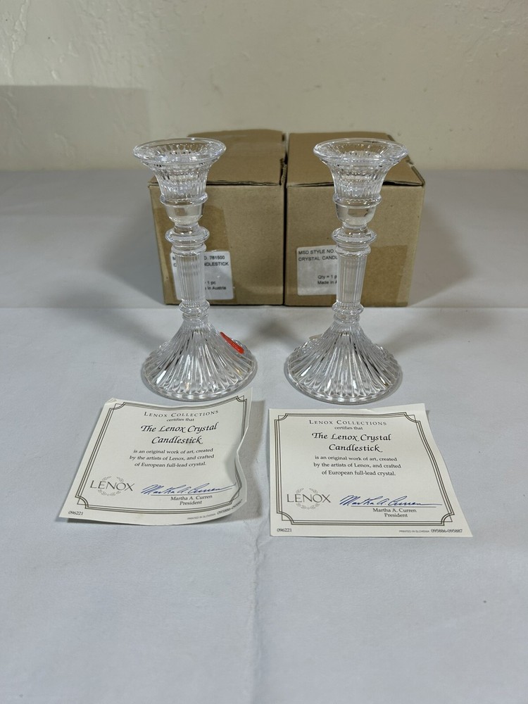 Set Of 2 Lenox Full Lead Crystal Candlesticks Made In Austria 5 1/2