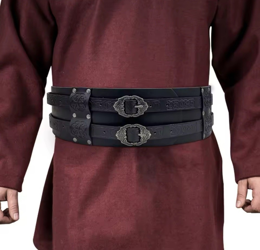 Mens Wide Waist Belt Medieval Faux Leather Armor Belt Viking Knight Warrior LARP
