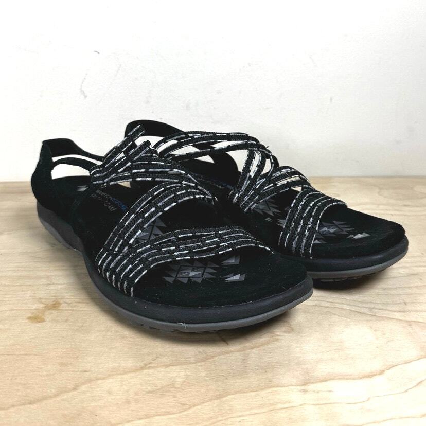 Skechers Women’s Reggae Slim Stretch Slip On Strappy Sandal Size 7 Black Print