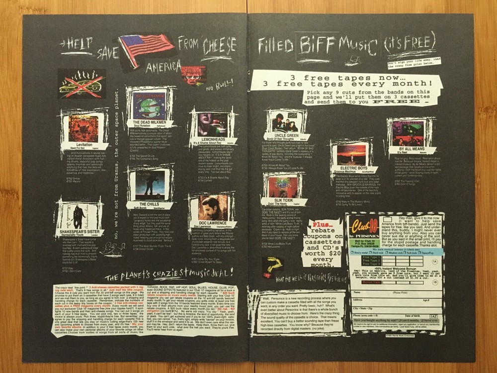 1992 Club 10 Cassette Tapes Print Ad/Poster Personics Lemonheads 90s Music Art-image