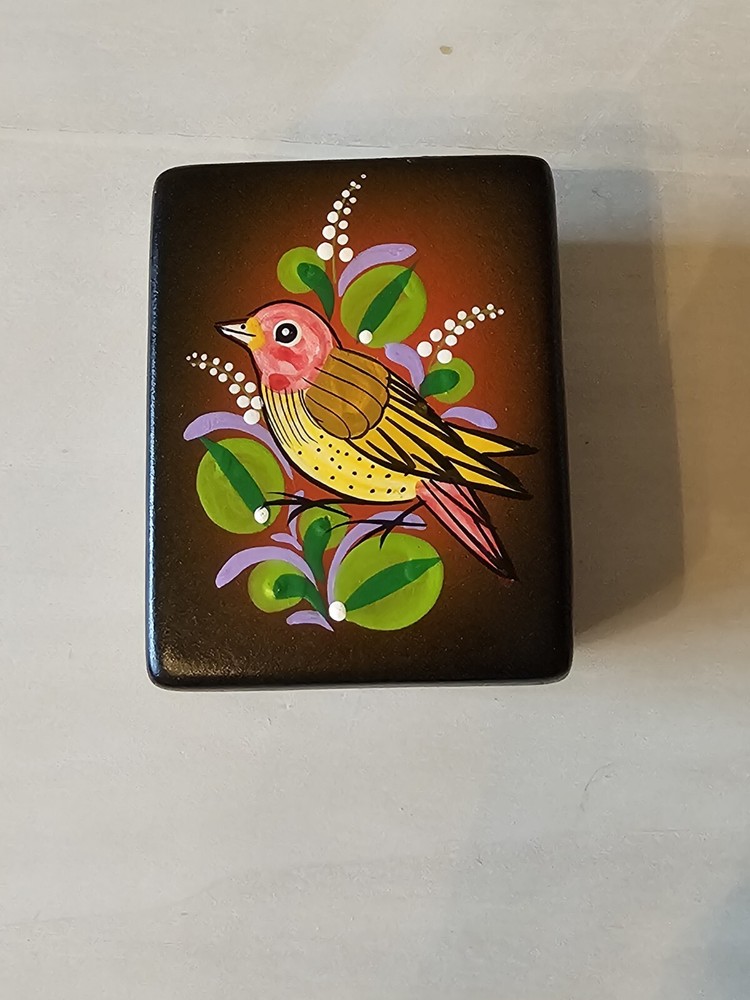 Hand Painted Mexican Trinket Box with Vibrant Folk Art Design